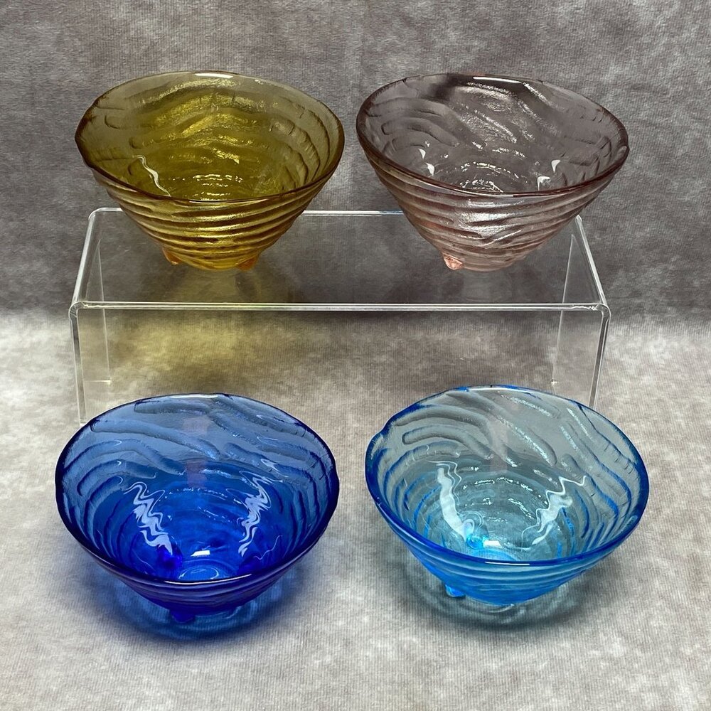4 MYCO Swirl Textured Footed Glass Bowls Multicolored For Snacks Candy Or Nuts